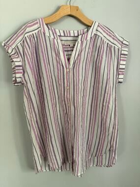 Loft striped button down top, medium, pink purple stripes
